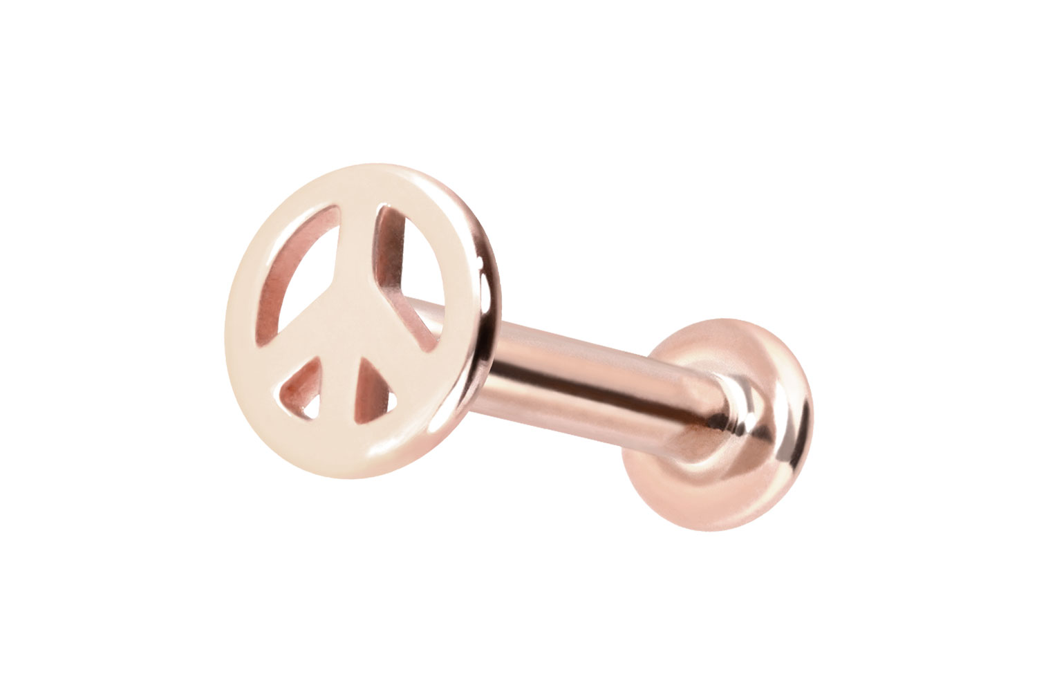 14 Karat Gold Labret Piercing mit Push Fit PEACE-ZEICHEN